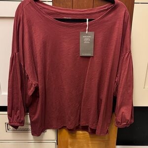 Garnet Hill Blouson Sleeve Cropped Boxy Top in Sumac Berry NWT